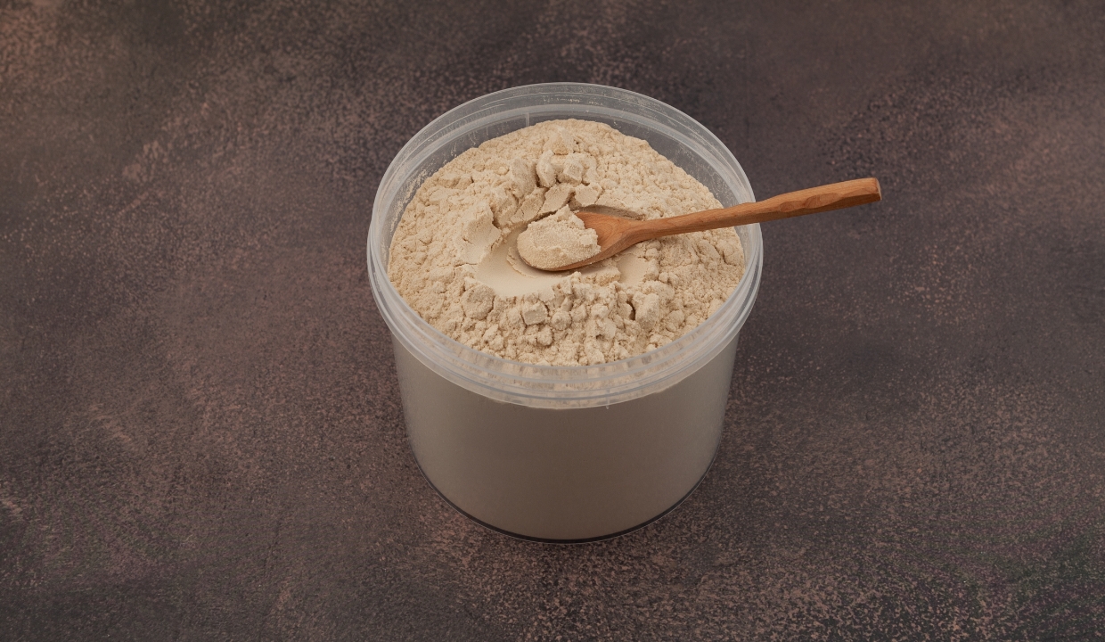 Soy protein powder in a jar