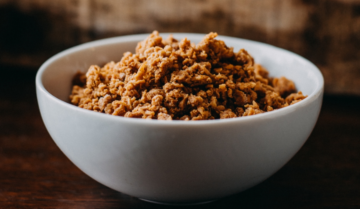 Textured soy protein concentrate in a bowl